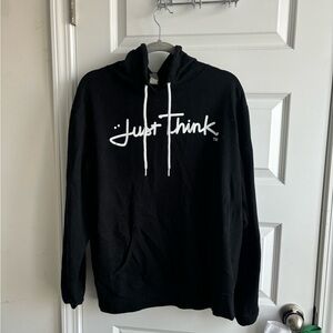 Black hooded sweatshirt. Front center pocket